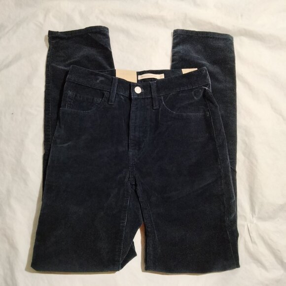 Levis 724 Corduroy Pant Womens 27x32 Navy Blue High Rise Slim Straight White Tab - Picture 1 of 6